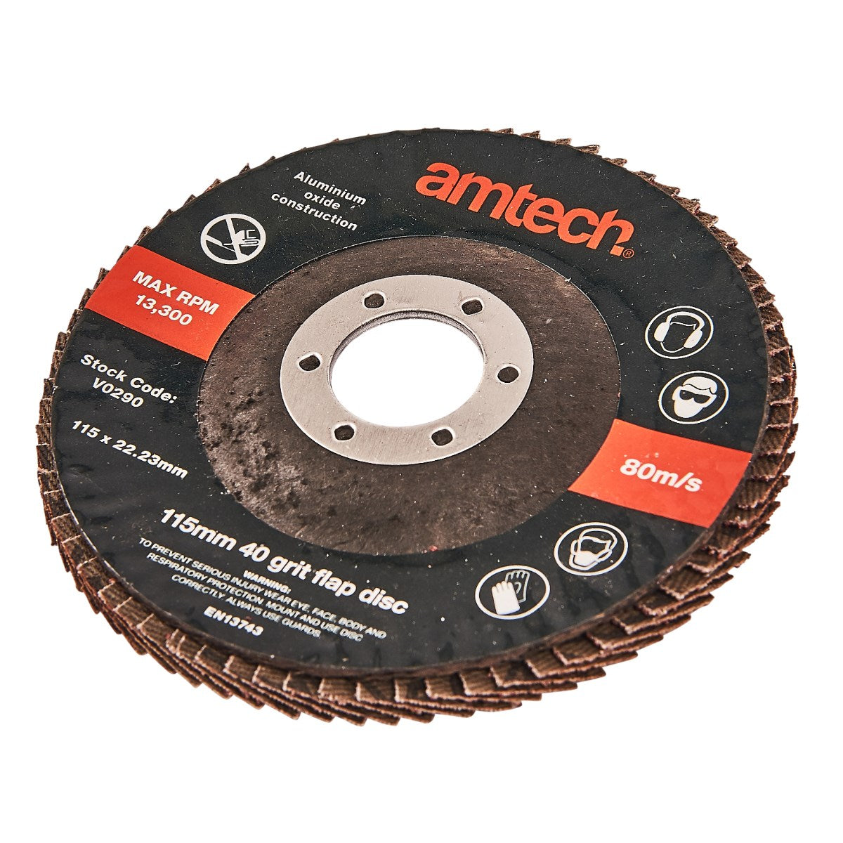 Amtech 40 Grit Flap Disc Multicolour 115mm x 22.33mm V0290 | No Backing Pad Required | Aluminium Oxide Construction | Max RPM-13,300