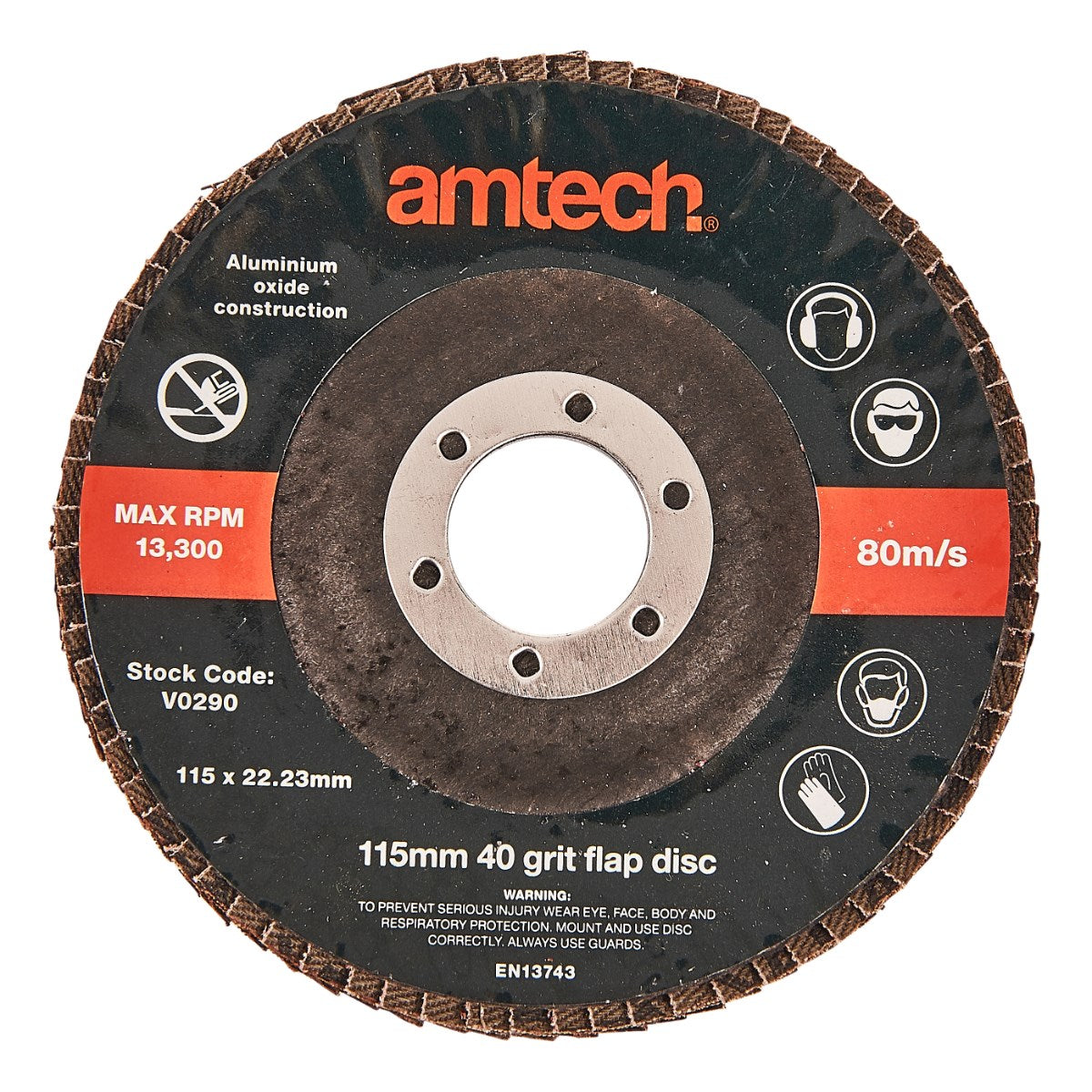 Amtech 40 Grit Flap Disc Multicolour 115mm x 22.33mm V0290 | No Backing Pad Required | Aluminium Oxide Construction | Max RPM-13,300