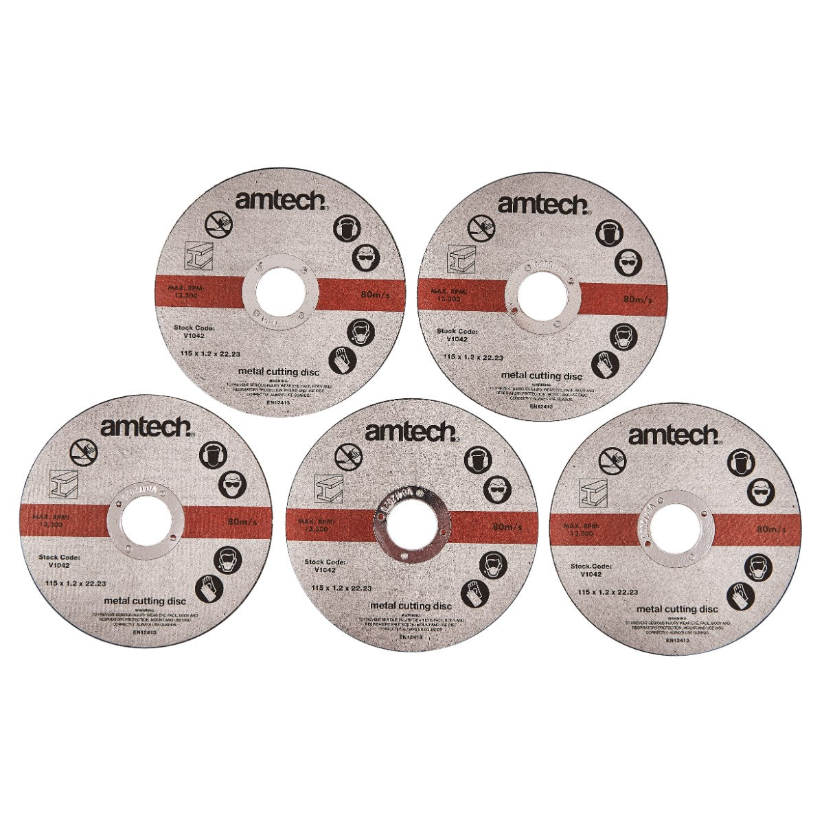 Amtech Metal Cutting Discs Silver 115mm x 1.2mm Pack of 5 V1042 | Suitable for 115mm Angle Grinders | Ideal for Precision Metal Cutting