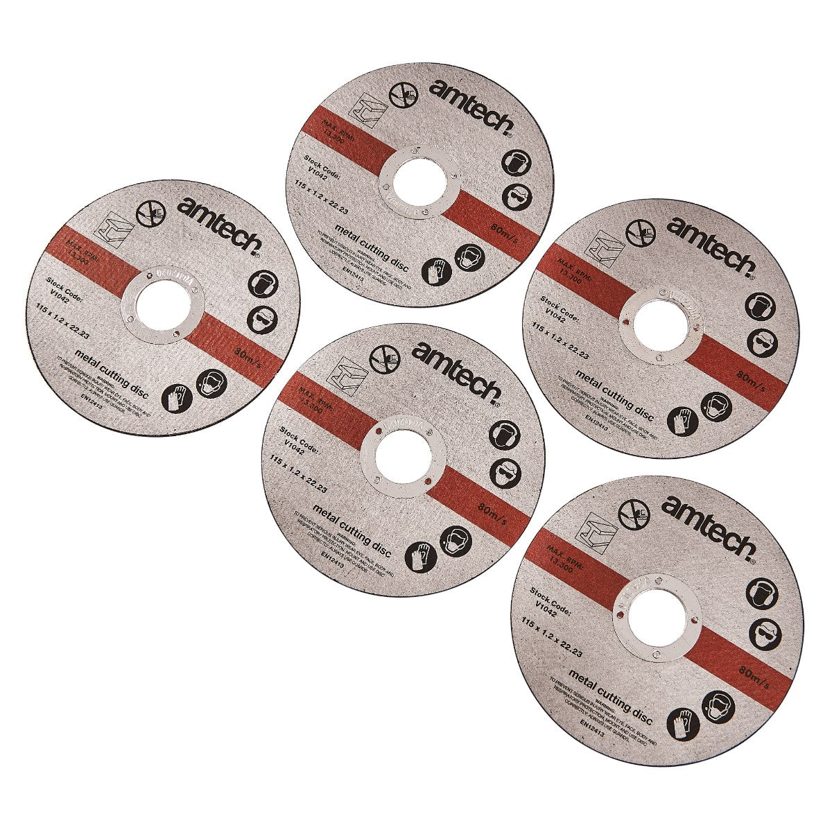 Amtech Metal Cutting Discs Silver 115mm x 1.2mm Pack of 5 V1042 | Suitable for 115mm Angle Grinders | Ideal for Precision Metal Cutting