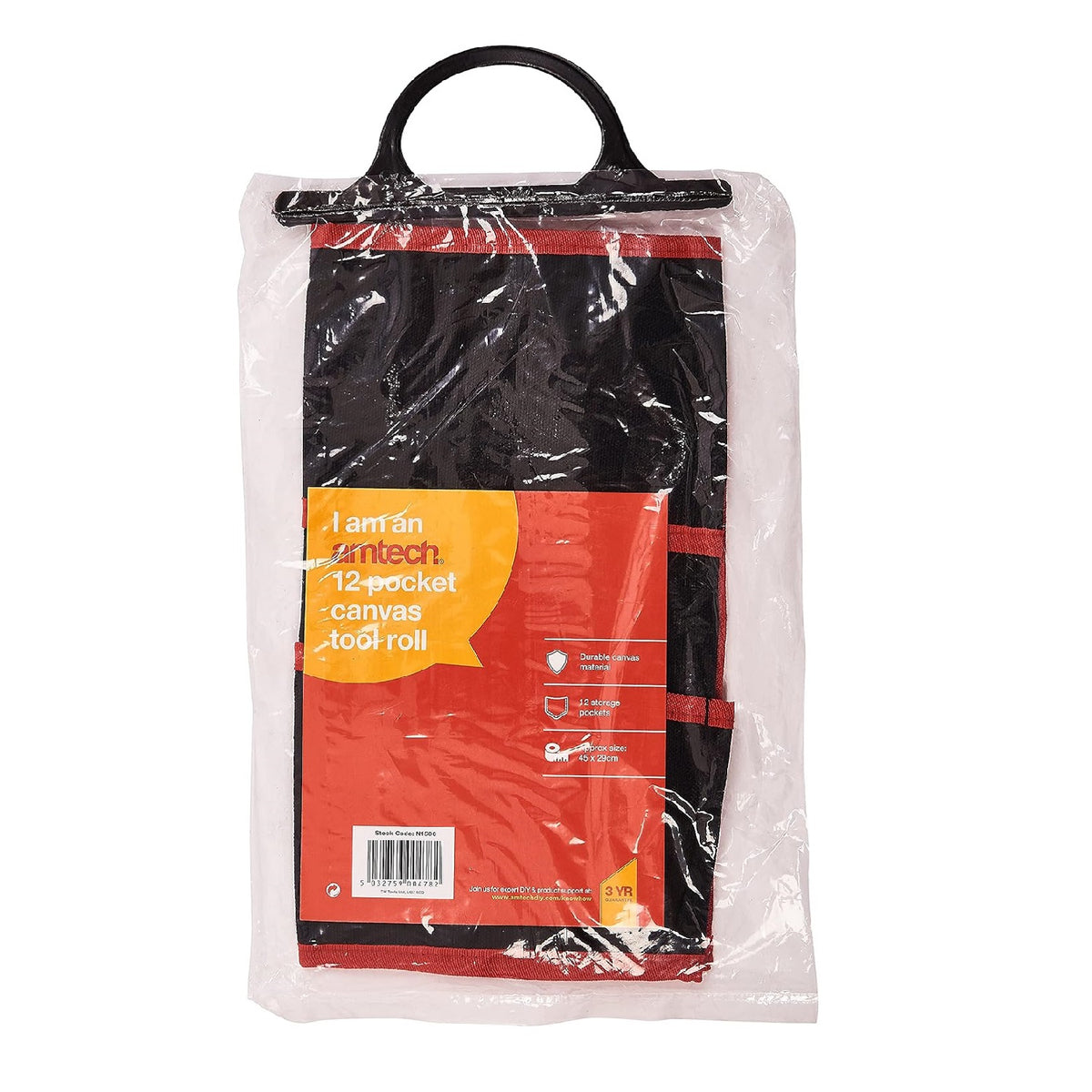 Amtech 12 Pocket Canvas Toll Roll Black and Red 45cm x 29cm N1500 | Durable Canvas Material