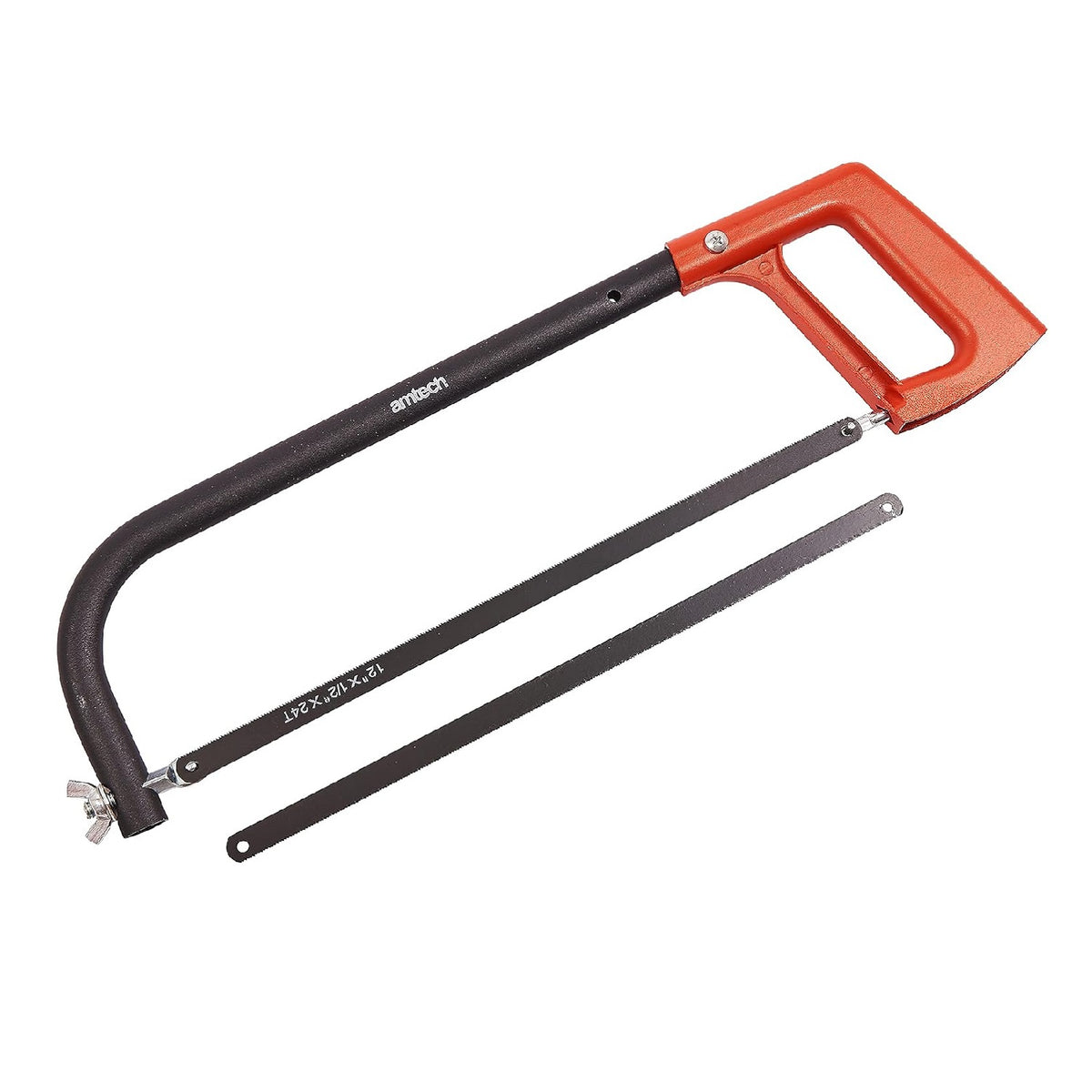 Amtech Adjustable Hacksaw Black and Red 12-Inch M0700 | 24 TPI Blade for Use on Metals | Adjustable Frame to Accept 25cm and 30cm Blades | Lightweight Steel Frame and Aluminium Handle
