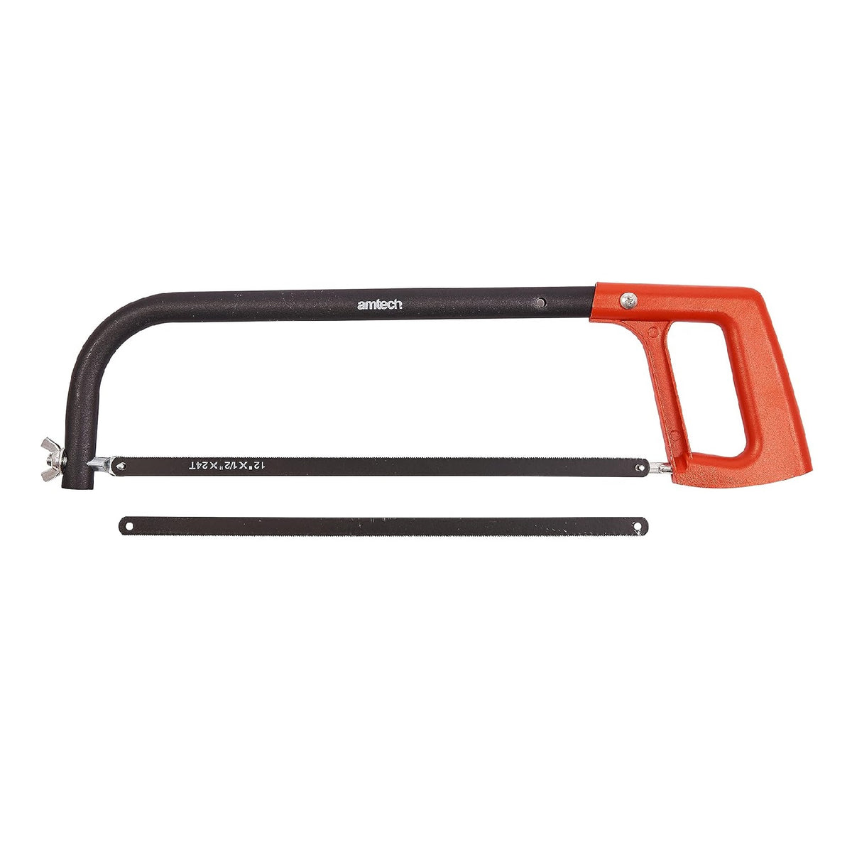 Amtech Adjustable Hacksaw Black and Red 12-Inch M0700 | 24 TPI Blade for Use on Metals | Adjustable Frame to Accept 25cm and 30cm Blades | Lightweight Steel Frame and Aluminium Handle
