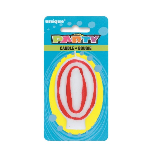 Unique Party Red Outline Birthday Candle Number 0 White and Red 2.75-Inch 360-0 | Ideal for Cakes and Cupcakes | For Birthdays Anniversaries and Other Special Occasions