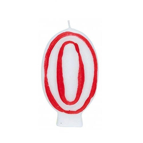 Unique Party Red Outline Birthday Candle Number 0 White and Red 2.75-Inch 360-0 | Ideal for Cakes and Cupcakes | For Birthdays Anniversaries and Other Special Occasions