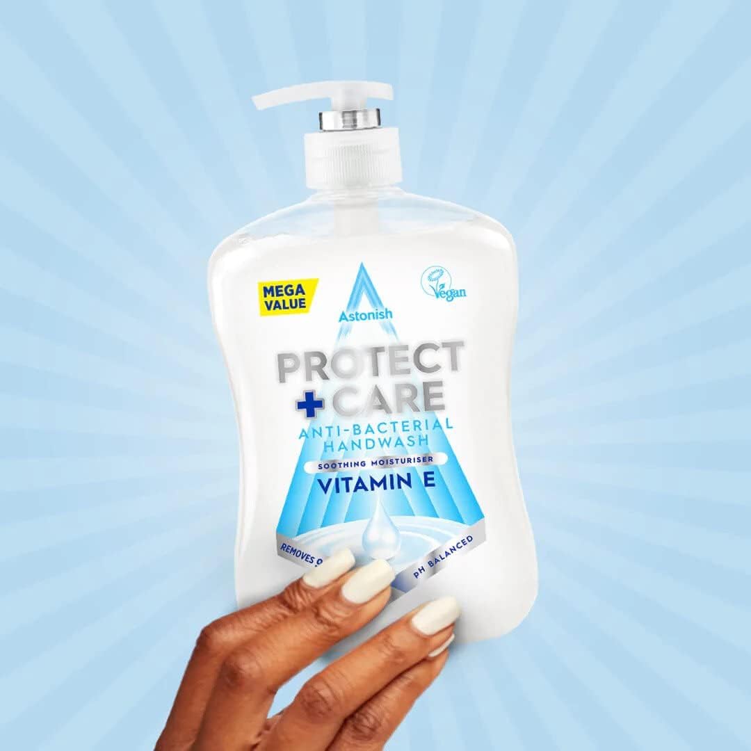 Astonish Protect + Care Anti-Bacterial Handwash with Vitamin E White 650ml 4730BL | Soothing Moisturiser | Removes Bacteria | pH Balanced