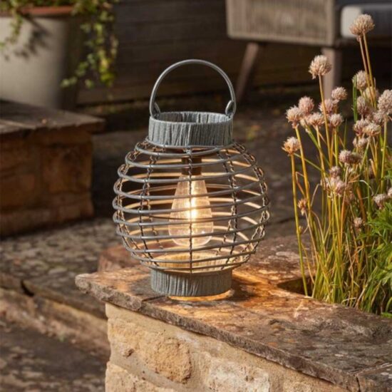 Smart Solar 5 Lumen Solar Powered Faux Rattan Terra Lantern Slate 1080173 | Stylish Faux Rattan Casts Decorative Silhouette Effect | Automatically Illuminates at Dusk | Can be Used as a Tabletop or Hanging Lantern