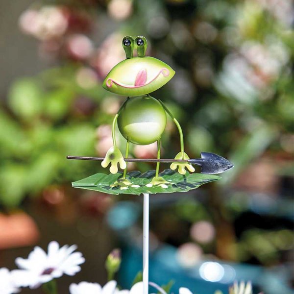 Flamboya Frog Loony Stakes Green 50cm 5031010 | Fun and Colourful Border Stake | Enhances Flowerbeds Borders and Pots