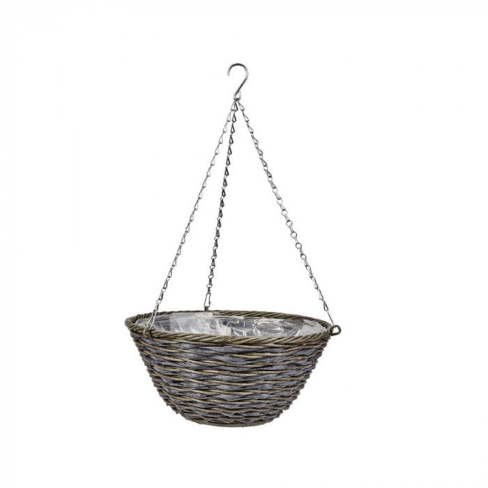 Smart Garden Faux Rattan Hanging Basket Planter with Chain and Liner Grey and Brown 14-Inch 6021050 | Weather-Resistant | Hanging Flower Pot for Outdoor and Indoor Use | Robust Construction for Long Life | Root Proof