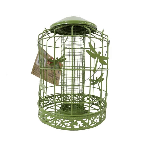 Chapelwood Decor Squirrel-Proof Peanut Bird Feeder with Dragonfly Design Green 26cm 7512021 | Elegant Decorative Embellishments Makes This Feeder Look Stylish in Any Garden | Durable Feeder Helps Keep Squirrels and Large Birds at Bay | Easy to Fill | Holds 370g Approx | Tough Outer Cage Keeps Squirrels and Predators Out