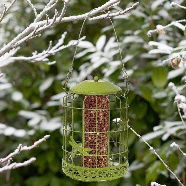 Chapelwood Decor Squirrel-Proof Peanut Bird Feeder with Dragonfly Design Green 26cm 7512021 | Elegant Decorative Embellishments Makes This Feeder Look Stylish in Any Garden | Durable Feeder Helps Keep Squirrels and Large Birds at Bay | Easy to Fill
