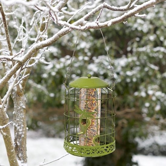 Chapelwood Decor Squirrel-Proof Seed Bird Feeder Green 26cm 7512022 | Elegant Decorative Embellishments Makes This Feeder Look Stylish in Any Garden | Durable Feeder Helps Keep Squirrels and Large Birds at Bay | Easy to Fill | Holds 255g Approx | Tough