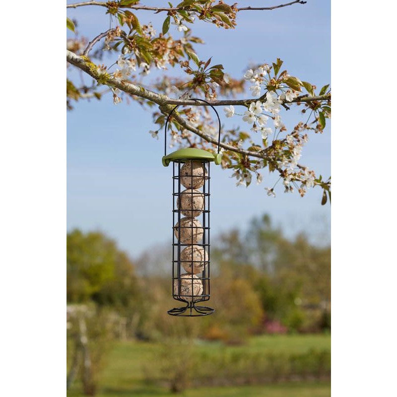 ChapelWood Twist Top Suet Ball Feeder Green 20cm 7510004 | Quick and Easy Filling | Bird Feeder with Perch Ring | Sturdy Metal Design