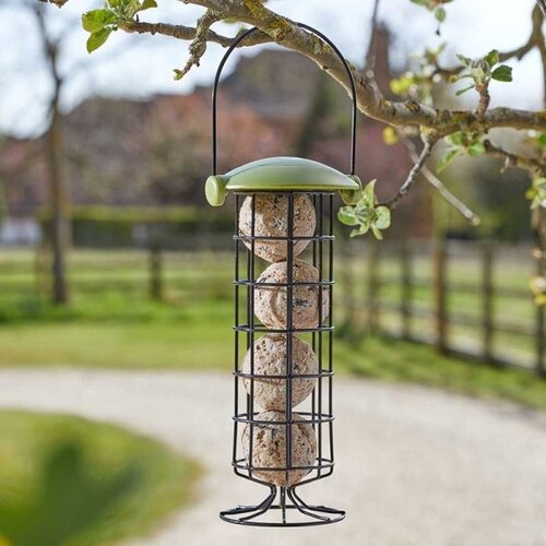 ChapelWood Twist Top Suet Ball Feeder Green 20cm 7510004 | Quick and Easy Filling | Bird Feeder with Perch Ring | Sturdy Metal Design