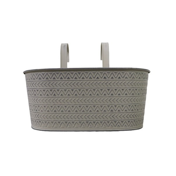 Smart Garden Aztec Metal Fence and Balcony Hanging Planter Ivory 26cm x 33cm x 16cm 6030372 | Outdoor Flower Pot for Railings-Patios and Gardens | Two Hooks for Added Stability