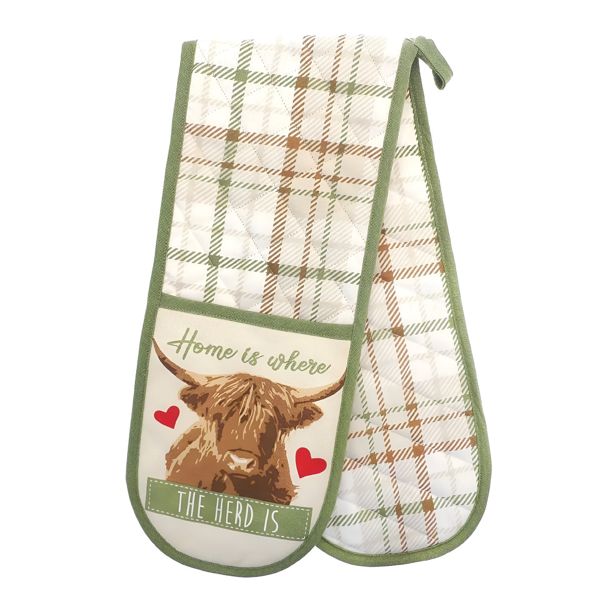 Country Club Highland Cow Double Oven Glove Multicolour KCO232053 | Outer and Outer Lining - 100% Cotton | Filling - 100% Polyester | Inner Lining - 100% Polypropylene