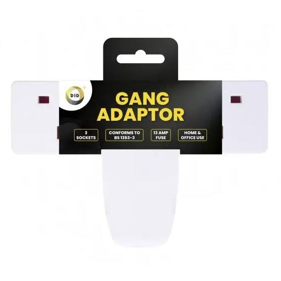 DID 3-Way Gang Adaptor Plug White EL7410 | 13 Amp Fused | BS 1363-3 Compliant | Triple Socket Adapter for Home and Office Use | Inoor Use Only