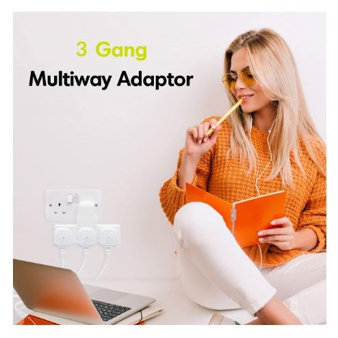 DID 3-Way Gang Adaptor Plug White EL7410 | 13 Amp Fused | BS 1363-3 Compliant | Triple Socket Adapter for Home and Office Use | Inoor Use Only