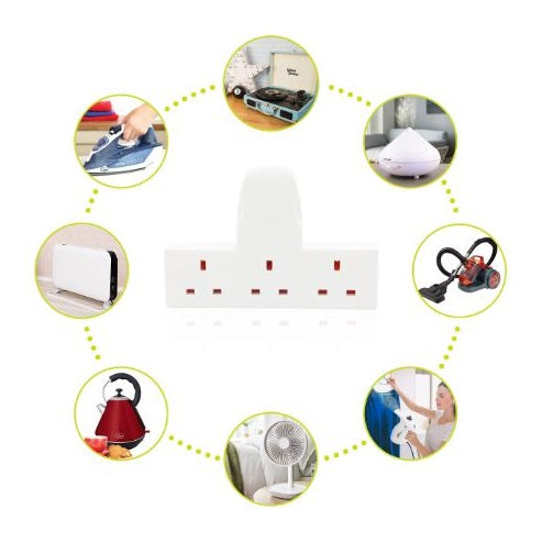 DID 3-Way Gang Adaptor Plug White EL7410 | 13 Amp Fused | BS 1363-3 Compliant | Triple Socket Adapter for Home and Office Use | Inoor Use Only