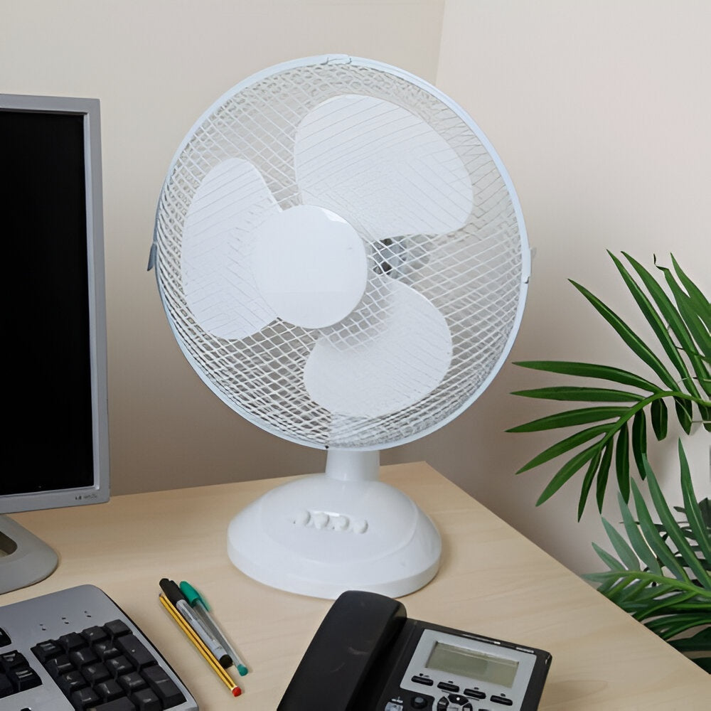 DID Desk Fan White 9-Inch EL7361 | Oscillating Fan Head | 2 Speed Setting | Plastic Grip Base | Cable Size - 2g x 0.5mm x 1.7Mtr Approx.