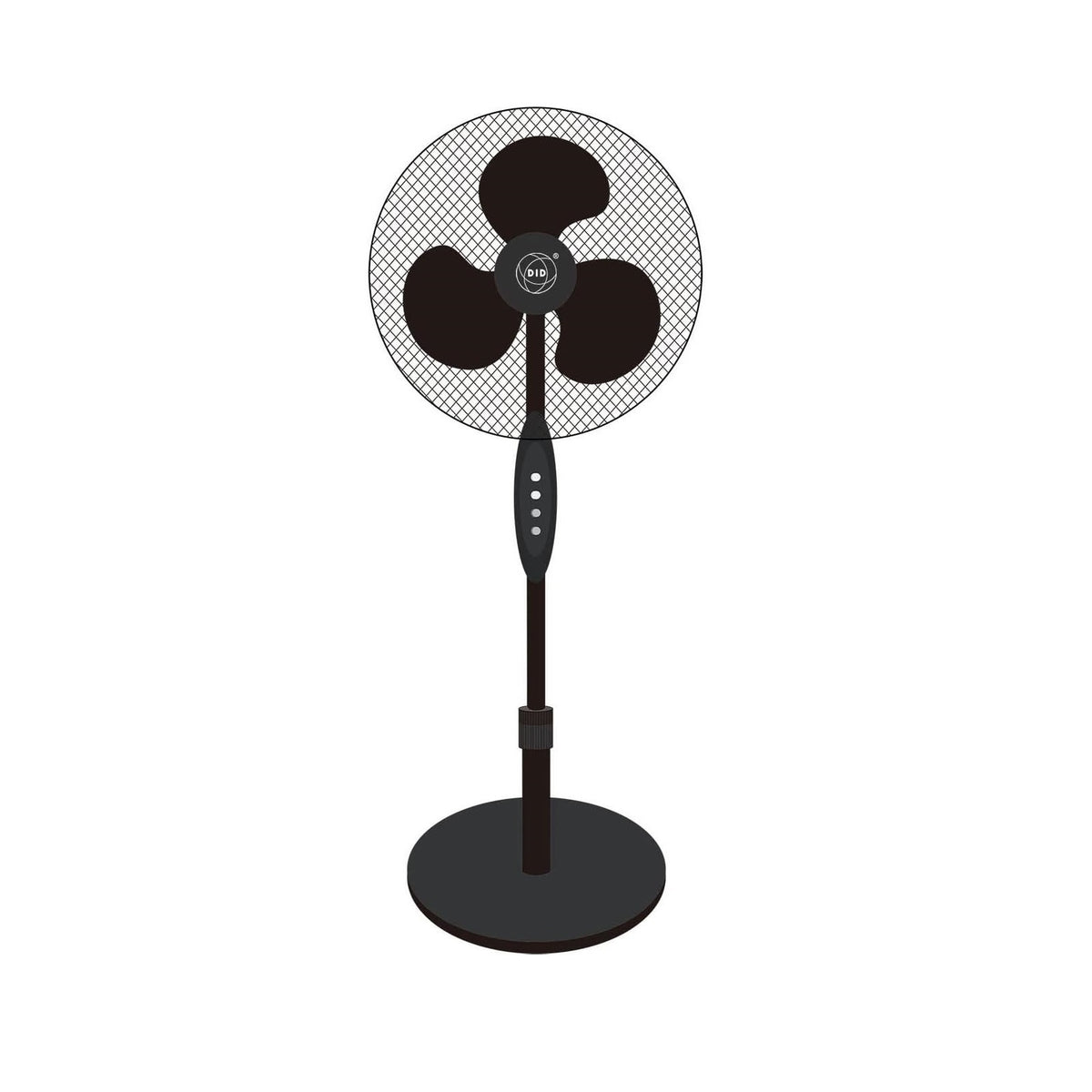 DID Oscillating Head 3 Speed Pedestal Fan Black 16-Inch EL7366 | Elegant Round Base | Adjust Up to 1.2Mtr | 1.7Mtr Cable | 220V-240V 50HZ 45W