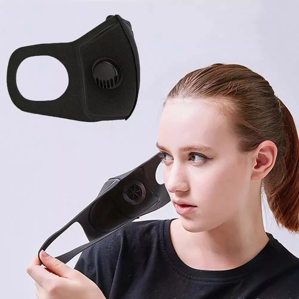 Reusable Air Pollution Face Mouth Mask with PM2.5 Breathing Valve Black