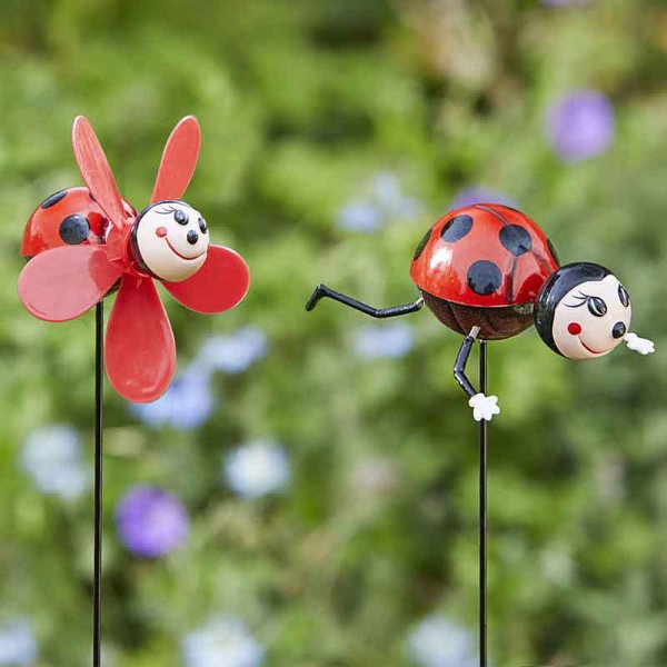 Flamboya Ladybug Loony Stakes Assorted 50cm 5031006 | Fun and Colourful Border Stake | Enhances Flowerbeds Borders and Pots