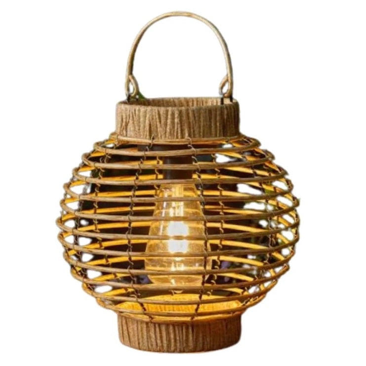Smart Solar LED Solar Powered Faux Rattan Terra Lantern Beige 1080170 | Automatically Illuminates at Dusk | Can be Used as a Tabletop or Hanging Lantern