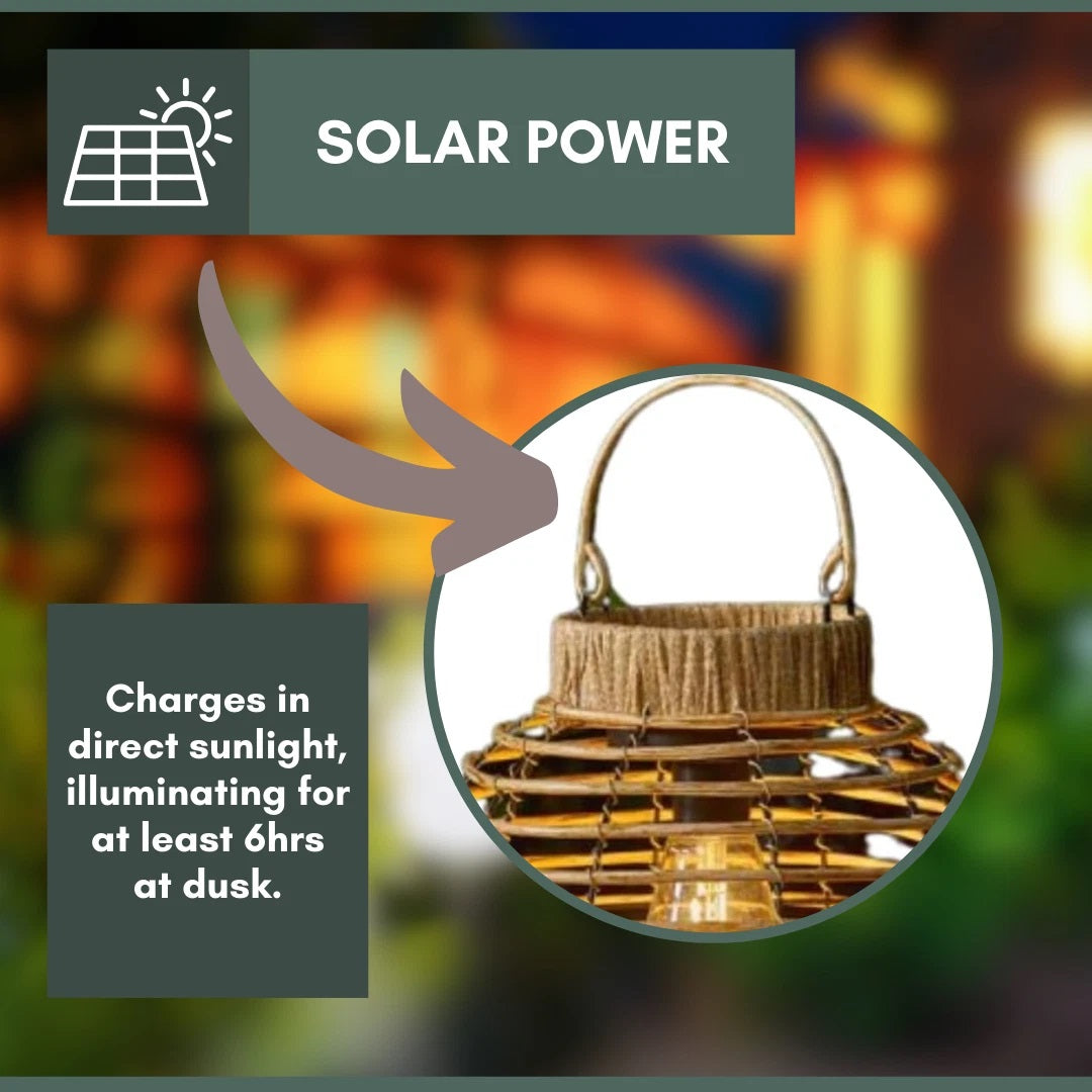 Smart Solar LED Solar Powered Faux Rattan Terra Lantern Beige 1080170 | Automatically Illuminates at Dusk | Can be Used as a Tabletop or Hanging Lantern