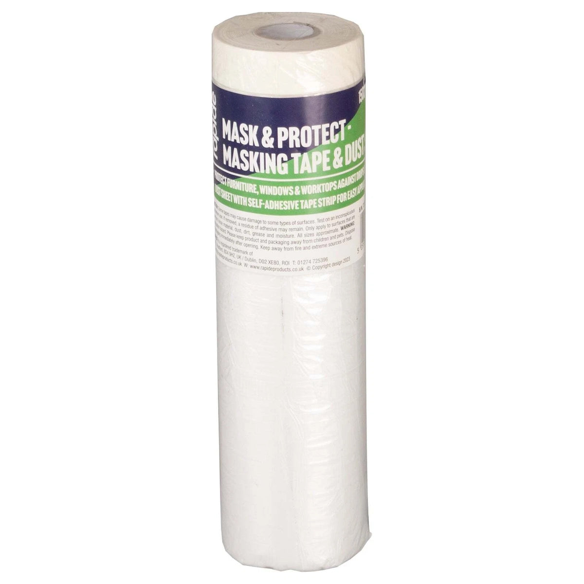 Rapide Mask and Protect Masking Tape and Dust Sheet White 150cm x 20Mtr 1132 | Protect Furniture Windows and Worktops Against Drips and Splatters | Dust Sheet with Self Adhesive Tape Strip for Easy Application