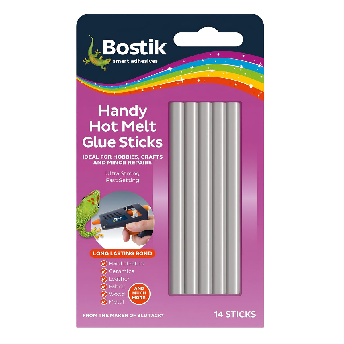 Bostik Handy Hot Melt Glue Sticks Grey Pack of 14 80710 | Ideal for Hobbies - Crafts and Minor Repairs | Ultra Strong | Fast Setting | Long Lasting Bond | Hard Plastics-Ceramics-Leather-Fabric-Wood-Metal and Much More