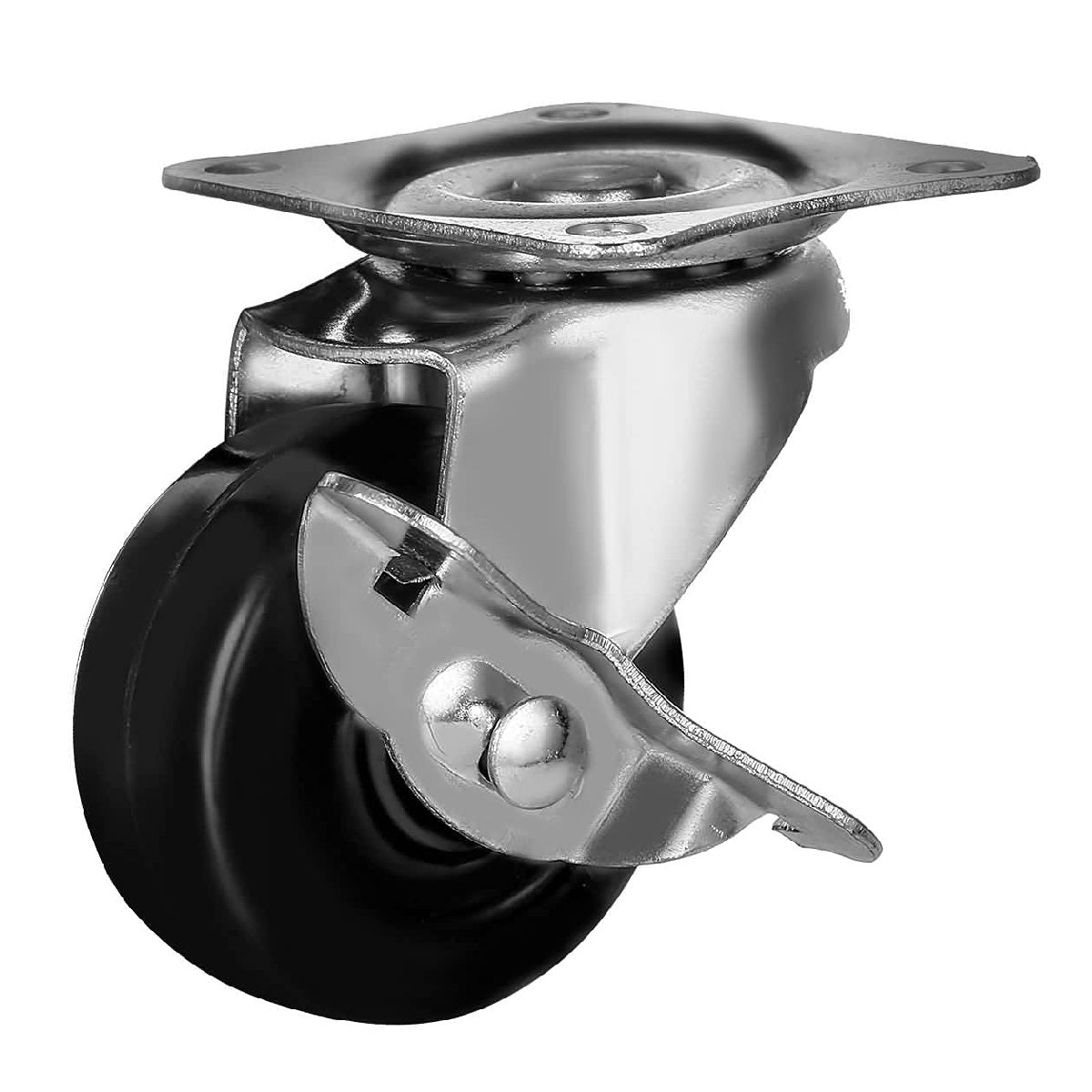 Select Hardware Ambassador Heavy Duty Swivel Plate Caster Rubber Wheel with Side Brake Black 75mm 1968P | Heavy Duty Caster Wheel With Brake 75mm | Swivel Rubber Caster 3 Inch with Side Brake | Select Hardware Caster Wheel Black | Ambassador 1968P Swivel
