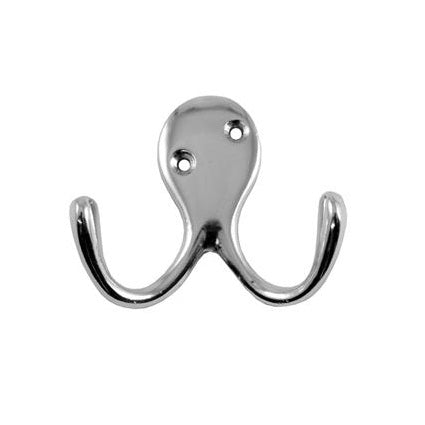 Securit Hardware Chrome Plated Wall Mounted Double Robe Hooks Silver 70mm Pack of 2 S6110 | Includes Screws | Holds Coats-Towels and More