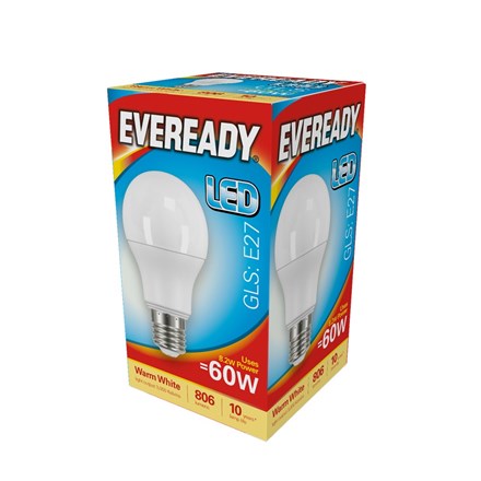 Eveready Round LED GLS Light Bulb 60W Warm White S13624 | E27 Edison Screw | 806 Lumens | Energy Saving | Non-dimmable | Light Output 3000k