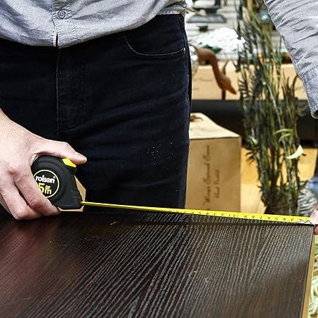 Rolson Auto Lock Tape Measure Black and Yellow 4cm x 9cm x 7.5cm 5Mtr 50565 | Rubber Casing | Nylon-Coated Blade | Belt Clip | Push Button Retrieval | Blade Width - 19mm