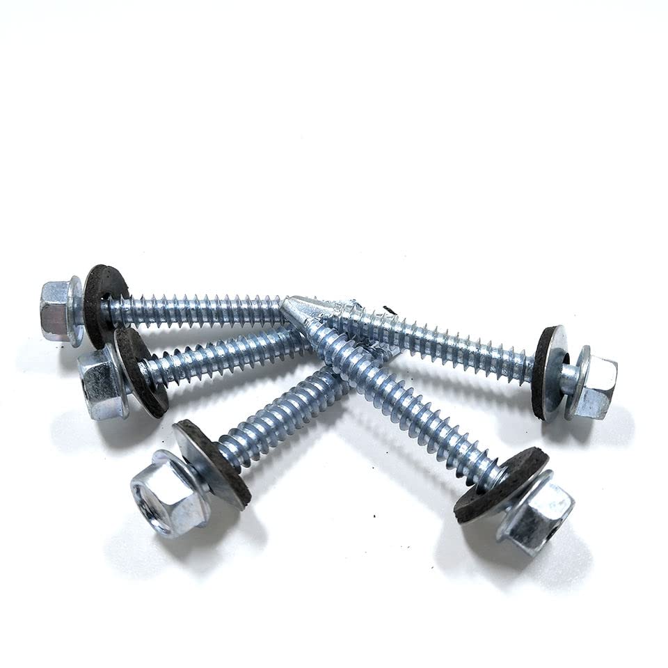 Best Bulk Packs Self Drill Screw Hex Head Bonded Washer Silver 5.5mm x 50mm Pack of 30 ST27