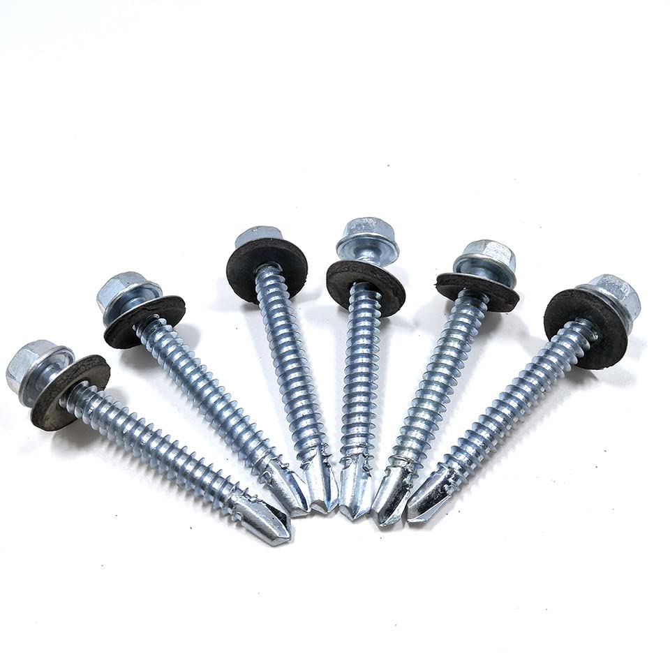 Best Bulk Packs Self Drill Screw Hex Head Bonded Washer Silver 5.5mm x 50mm Pack of 30 ST27
