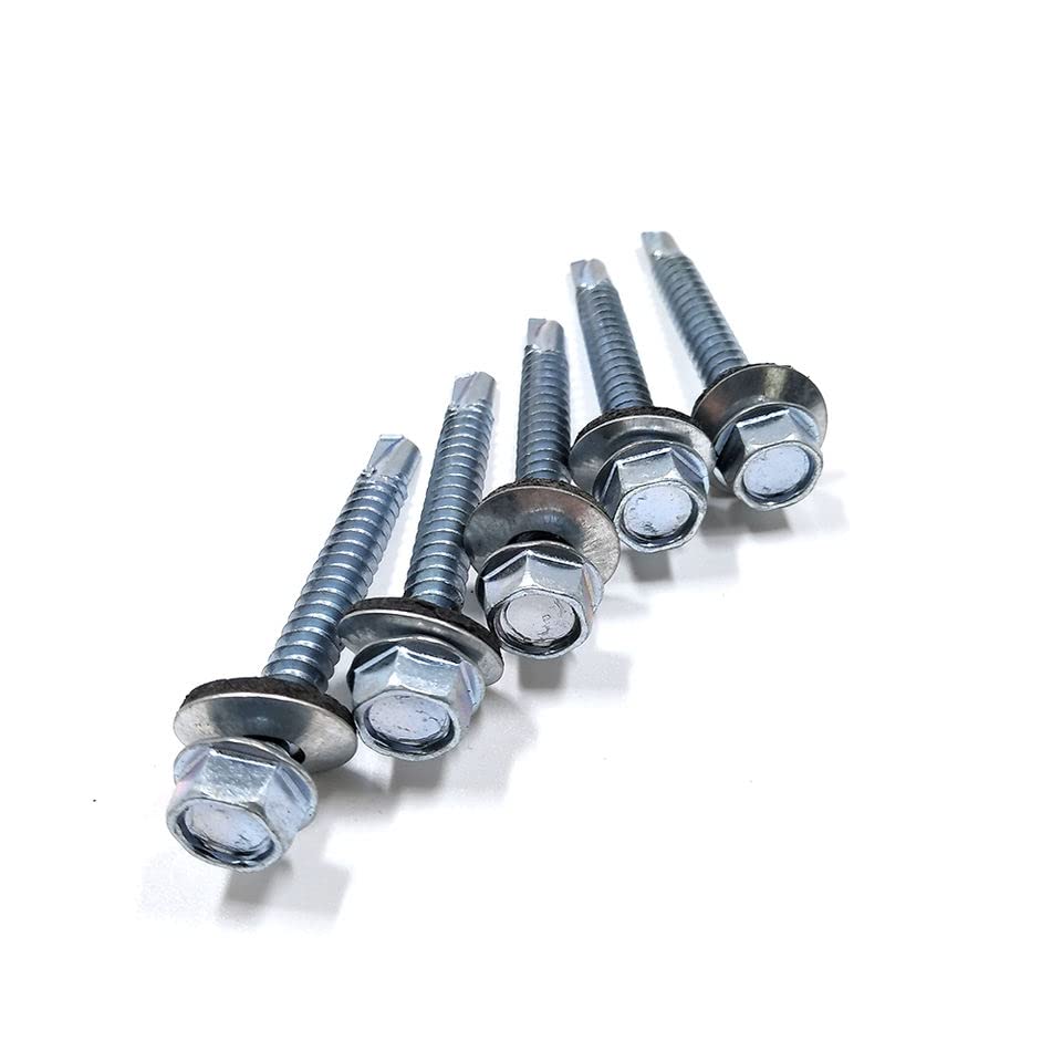 Best Bulk Packs Self Drill Screw Hex Head Bonded Washer Silver 5.5mm x 50mm Pack of 30 ST27