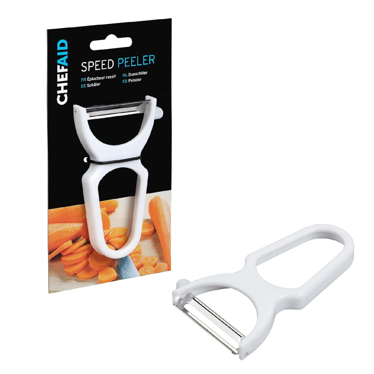 Chef Aid Speed Peeler White W1782 | Quick and Easy Swivel Peeler | Double Edged Steel Peeling Blade | Plastic Grip Handle for Comfort | BPA Free | Dishwasher Safe
