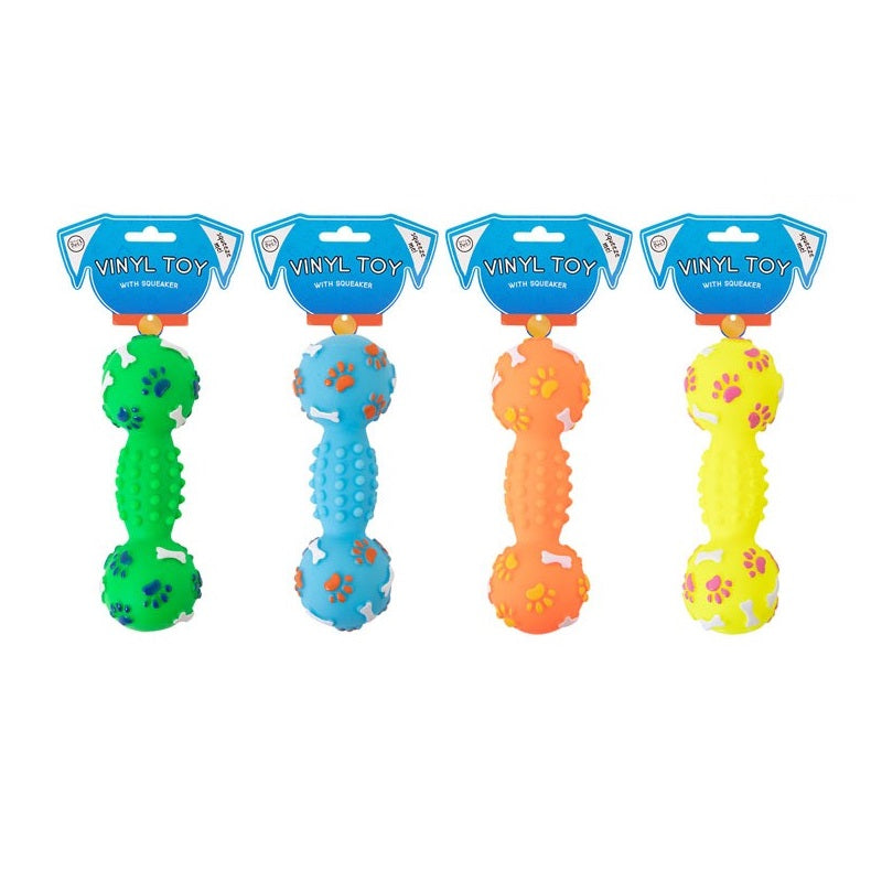 RSW World of Pets Squeaky Vinyl Dumbbell Dog Toy Assorted Colours WP1391
