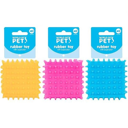 RSW World of Pets Squeaky Rubber Cube Dog Toy Assorted Colours WP1554