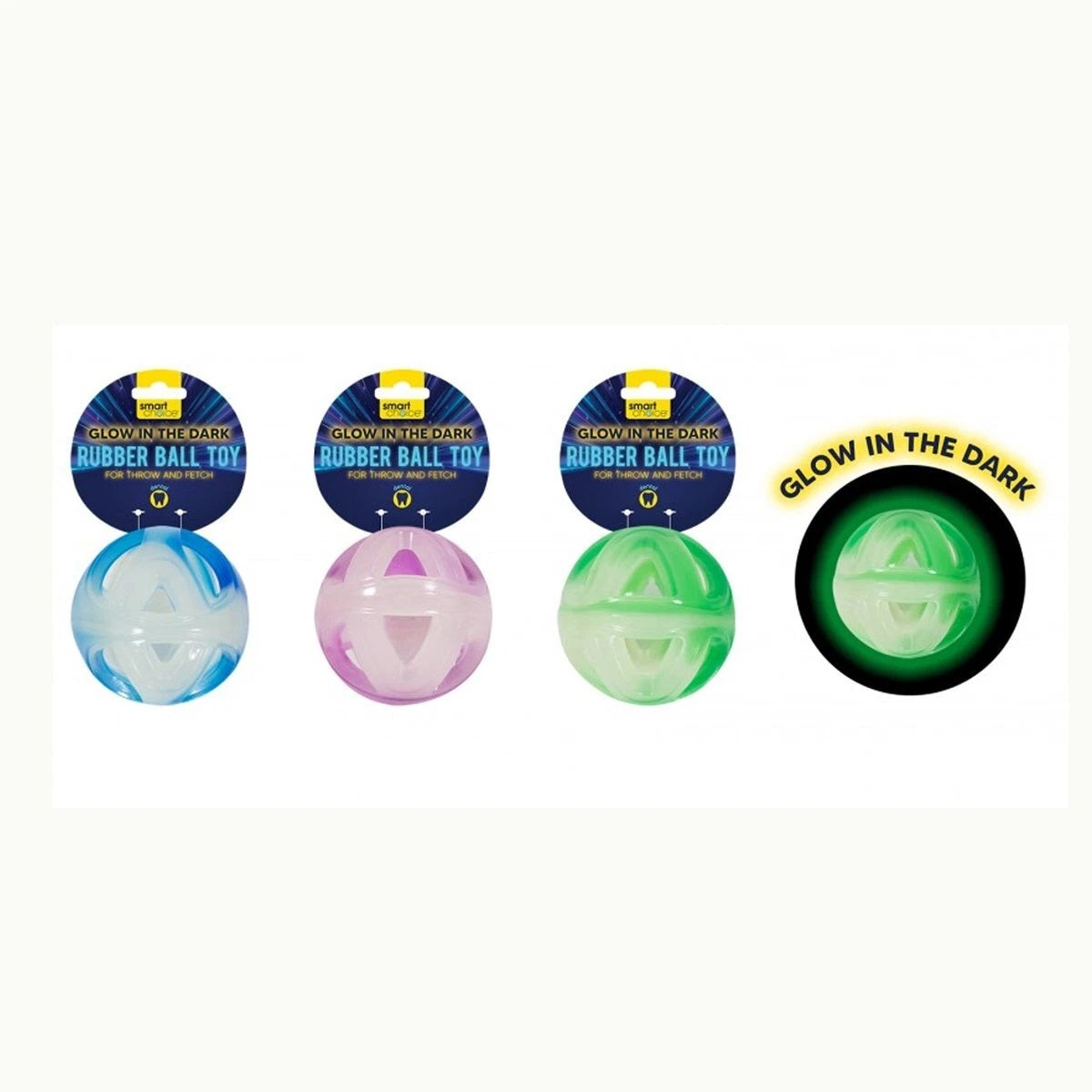 RSW Smart Choice Glow in The Dark Rubber Ball Dog Toy Assorted Colours SC1785