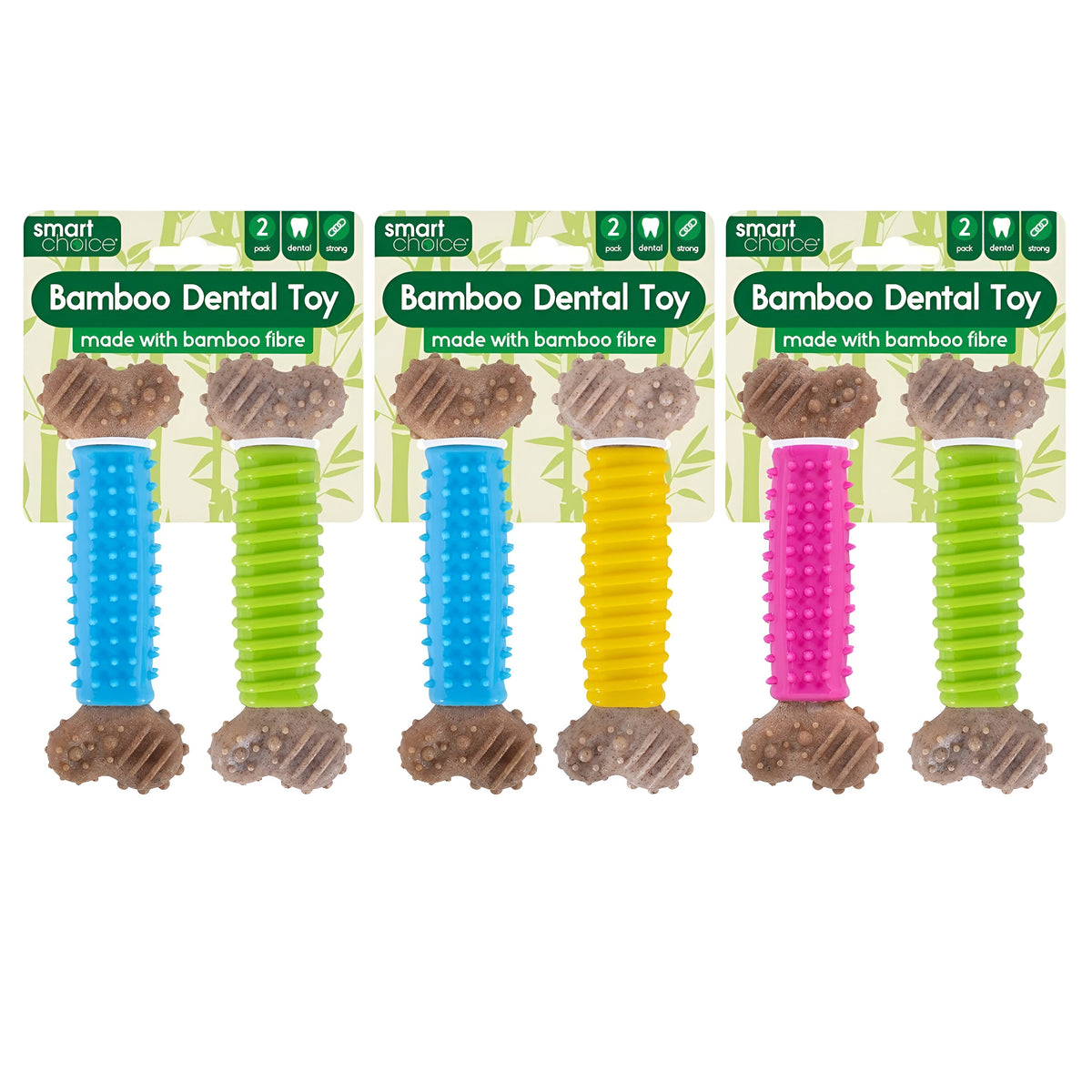 RSW Smart Choice Bamboo Dental Bone Toy 16cm Assorted Pack of 2 SC1646 | Made with Bamboo Fibre | Durable and Long Lasting | Helps Maintain Dental Hygiene | Strong