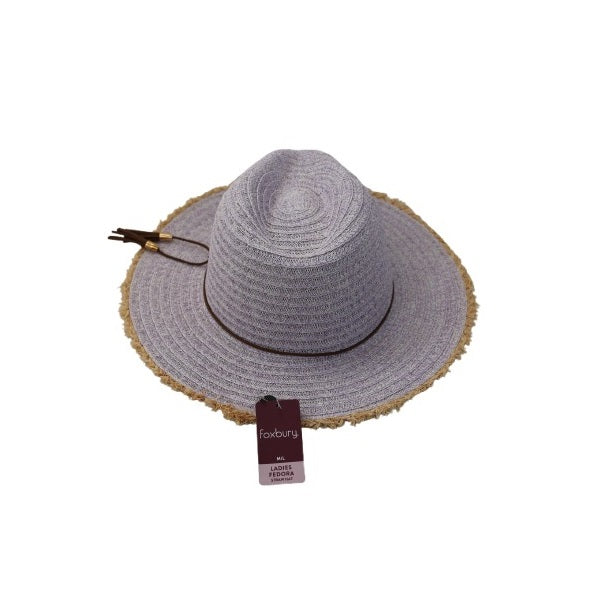 RJM Foxbury Ladies Straw Fedora Hat Purple Medium-Large GL670 | Summer Sun Hat | Stylish Beach or Holiday Accessory