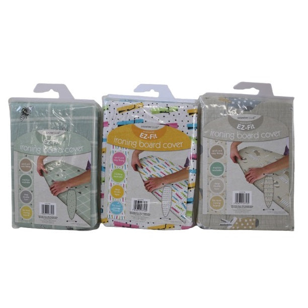 Country Club EZ-Fit Elasticated Ironing Board Cover Multicoloured Assorted Patterns Pack of 1 LAU237546 | Quick and Easy Fitting | Machine Washable | Deep Double Layer | Fits Most Ironing Boards | Cotton Face | Polyester Lining