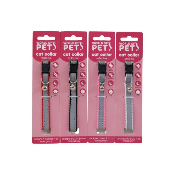 World of Pets Reflective Cat Collar with Bell Assorted Colours 20cm-30cm Pack of 1 WP712 | Quick Release Safety Buckle | Adjustable | Designed to Unclip in an Emergency