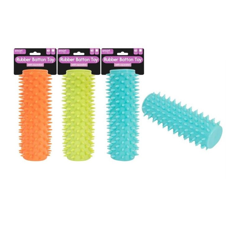 RSW Smart Choice Spikey Batton Dog Toy with Squeaker Assorted Colours SC1518 | Lightweight and Robust Rubber | Fun Squeaker to Encourage Play | Helps to Maintain Dental Hygiene | Great for Games of Throw and Fetch