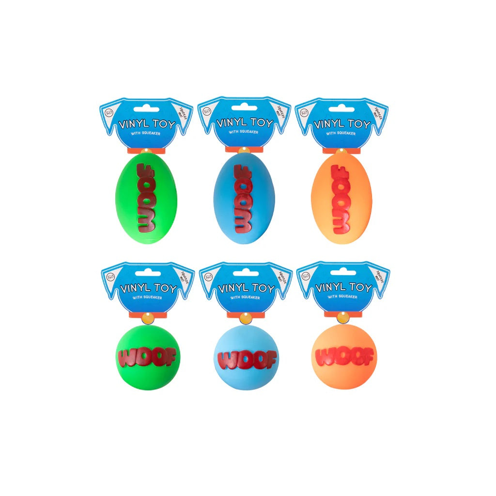 RSW World of Pets Vinyl Squeaky Woof Ball Dog Toy Assorted Colours WP1387