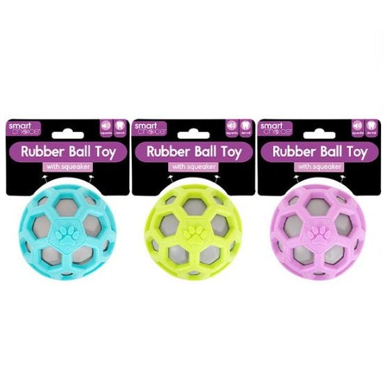 RSW Smart Choice Squeaky Rubber Ball Dog Toy Assorted Colours SC1698 | Lightweight and Robust Rubber | Fun Squeaker to Encourage Play | Helps to Maintain Dental Hygiene | Great for Games of Throw and Fetch