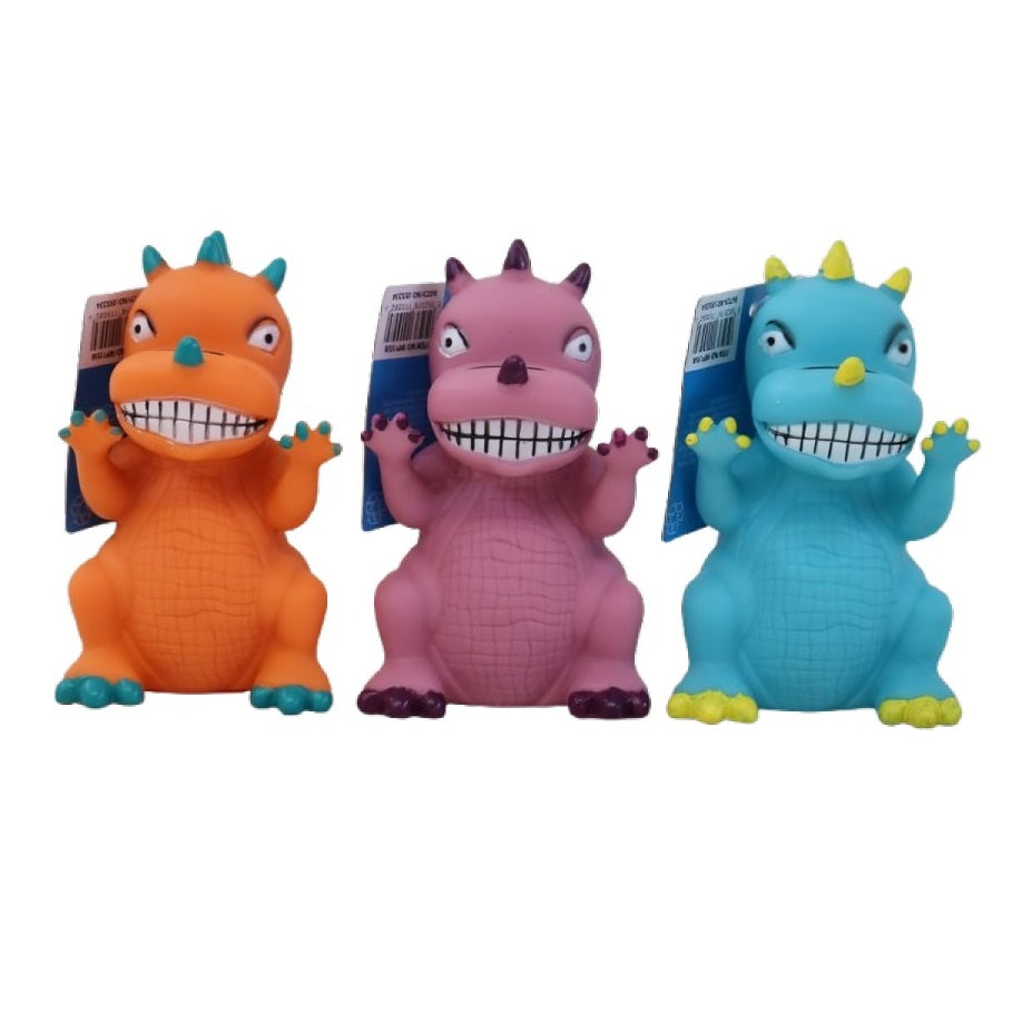RSW World of Pets Squeaky Vinyl Dinosaur Dog Toy Assorted Colours WP1558